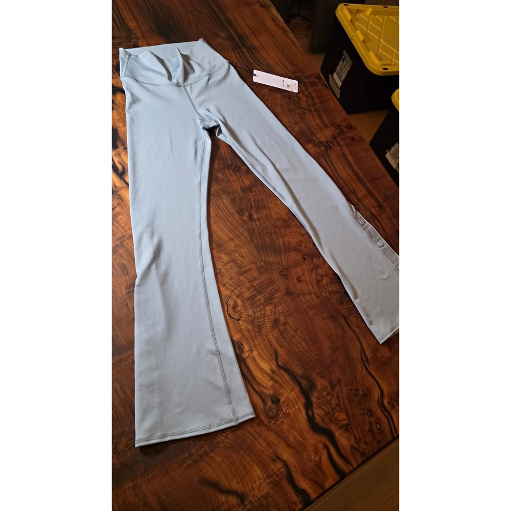 Alo Yoga High-Rise Ankle Leggings blue Side Snap Buttons Logo Women's M